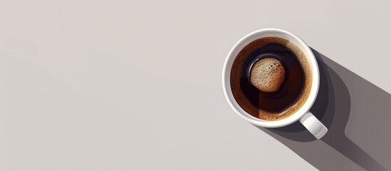 Poster - A wooden cup of coffee is placed on a circular serveware, casting a long shadow on the table. The drink is ready to be enjoyed at the event