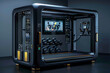 A technologically advanced home gym featuring virtual personal trainers, adjustable smart weights, and biometric feedback systems for optimized workouts.