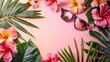 Tropical Flowers Framing Elegant Sunglasses A Colorful Fashion Statement