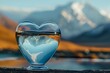 A heart shaped glass sitting on top of a rock
