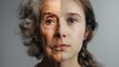 Comparison of the face of a young and elderly woman