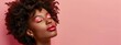 © progressman - a woman with red lipstick and a pink background