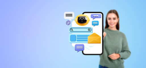 Poster - Woman showing phone with AI chat bot