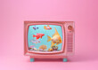 © Biancaneve MoSt - vintage tv set, aquarium with tropical fishes on the screen, retro aesthetic, 50s nostalgia