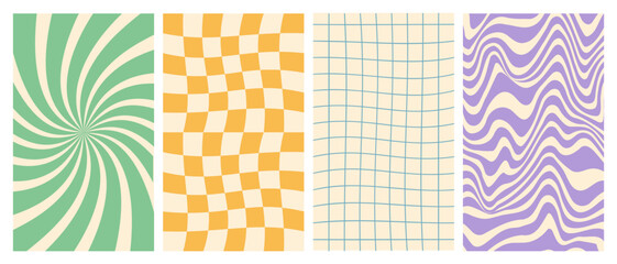 Wall Mural - Vector set of retro groovy vertical posters. Twisted and distorted backgrounds. Vector illustration