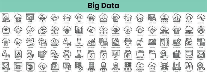 Wall Mural - Set of big data icons. Linear style icon bundle. Vector Illustration