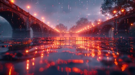 Wall Mural -  Crimson Bridge in Rain