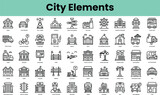 Fototapeta  - Set of city elements icons. Linear style icon bundle. Vector Illustration