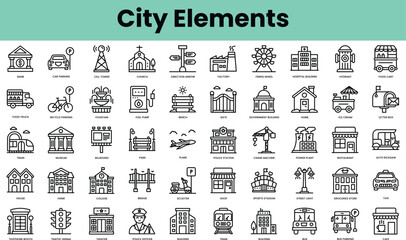 Wall Mural - Set of city elements icons. Linear style icon bundle. Vector Illustration