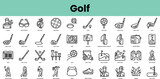 Fototapeta  - Set of golf icons. Linear style icon bundle. Vector Illustration