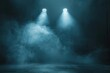 Spot light interior. Realistic directed light streams, illuminated fog, theatre scene or concert club searchlights beams, cold temperature rays. AI generated illustration
