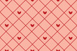 Vector seamless pattern Wrapping paper Textile Fabric typography 14 february Isolated red hearts Diagonal lines of a rhombus pink monochrome background Word Love day holiday Wedding Joy Simple design