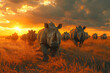 White Rhinoceros Ceratotherium simum Square-lipped Rhinoceros at Khama Rhino Sanctuary Kenya Africa.sunset