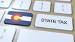 Colorado State Tax with Flag. Button and Text Animation