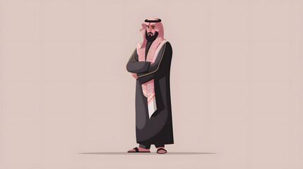 Wall Mural - minimal detail vector illustration, saudi man, whole body, standing front wearing modern casual saudi costume