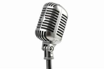 Wall Mural - Retro-style studio microphone with pop filter on stand, isolated on white background