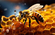 Honeybee on Honeycomb at Twilight