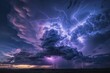 Dramatic stormy sky with multiple cloud to ground lightning strikes, powerful nature display