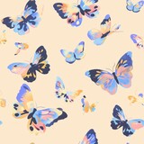 Fototapeta Motyle - Seamless pattern of butterflies with pastel holographic colors