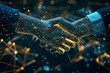 Futuristic handshake symbolizing crypto business partnership, finance prosperity and digital money technology, AI-generated image