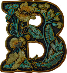 Wall Mural - Intricate golden brown stitched embroidery patch of letter 'B' cut out on transparent background