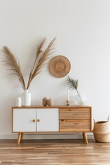 Wall Mural - Wood cabinet and accessories decor in iving room