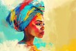 Modern abstract portrait of black woman with colorful turban, African culture, digital painting