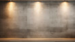 Interior room with closeup of smooth grey concrete wall with lights on top, space for design, modern abstract web print business design living
