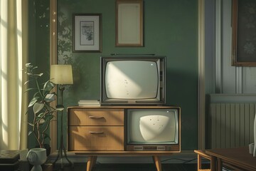 Wall Mural - Retro wooden television, vintage frame, blank screen, nostalgia concept, 3D rendering