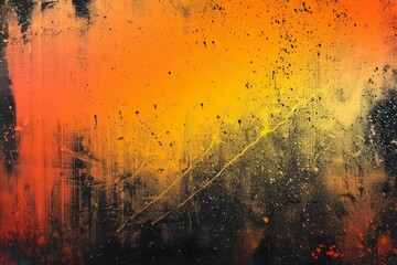 Wall Mural - Grungy retro background, yellow orange black gradient, noisy spray texture, abstract design