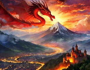 Wall Mural - The cover depicts a vast landscape dominated by a blood-red sun