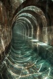 Fototapeta Przestrzenne - Underground waterways pulsate with light, guiding 