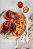 Fototapeta Na sufit - Roasted and homemade roasted Schweinshaxe as regional dish in Poland.