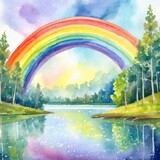 Namalowany krajobraz z tęczą ilustracja