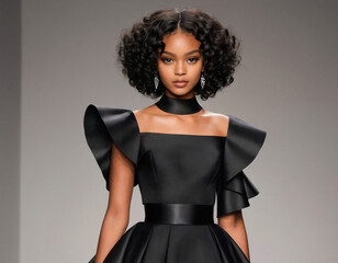 beautiful black supermodel in a black dress