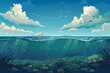 Contrasting clean and polluted ocean landscapes, environmental awareness concept illustration