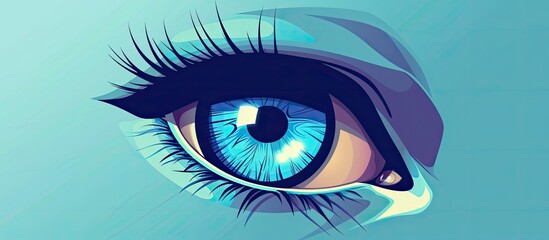 Canvas Print - A striking closeup of an azure eye with long eyelashes, set against a vibrant electric blue background, resembling a piece of art