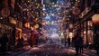 A festive holiday shopping scene, with bustling city streets adorned with twinkling lights and colorful decorations, as shoppers browse storefronts and market stalls in search of the perfect gifts for