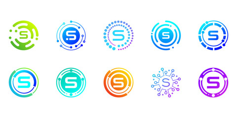 Wall Mural - Collection of creative modern digital technology letter S logos. logo can be used for technology, digital, connection, data, electricity companies.