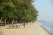 Beach deck chairs in the morning at Cha-am Beach.