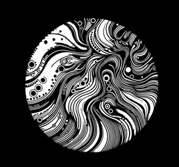 Poster - Cirle with black and white doodle zentangle fatasy ornament. Template for a coloring book, poster or cover design.
