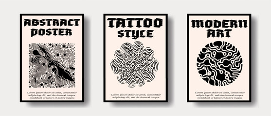 Poster - Set of poster templates with modern surrealistic designs of fluid blobs and lines.