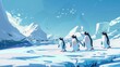 A group of penguins, waddling clumsily across the icy landscape of Antarctica with comical determination.