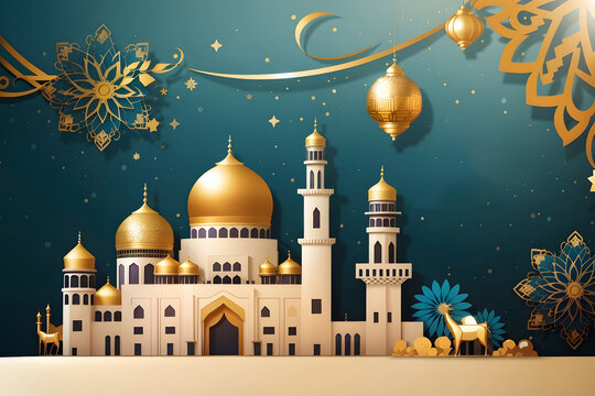 Wishing you a joyous Eid-al-Fitr, Eid-al-Adha, and Eid Mubarak! Check out our stunning vector illustration background design.