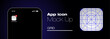 © EvaristoMGD - smartphone on black background high quality vector mockup. Phone frame with app icon template with guidelines for contemporary mobile operating system.