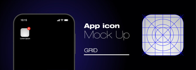 smartphone on black background high quality vector mockup. phone frame with app icon template with g