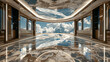 A marble floor in a luxury yacht's main saloon, designed to give guests the impression they are standing atop the earth. 32k, full ultra HD, high resolution