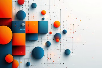 Poster - white background with orange and blue geometric shapes