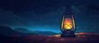A lantern casts its glow in the darkness below a starry sky, illuminating the landscape like an electric blue painting. The horizon meets the sky in a mesmerizing display of art and science