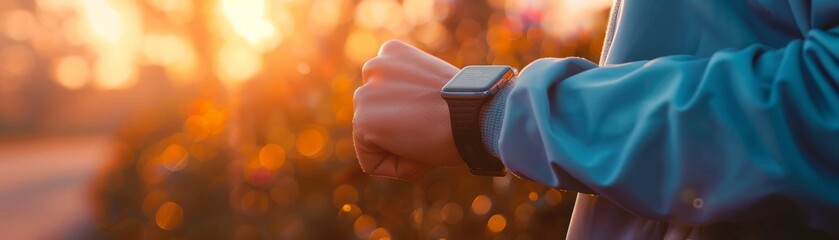 Prioritize health with a detailed shot of workout gear and a smartwatch, highlighting a pre-work morning exercise routine.